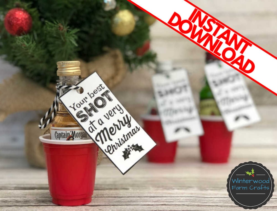 Best SHOT at a Merry Christmas Alcohol Gift Tags Funny Office Gift