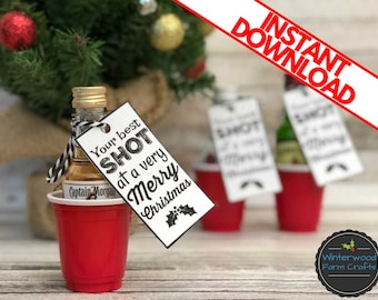 Best SHOT at a Merry Christmas | Alcohol Gift Tags | Funny Office Gift | White Elephant Gift for Adults | Party Favors