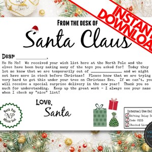 Carta con pagaré a Papá Noel para imprimir / Nochebuena / Carta para niños / Carta de Papá Noel / Nota con pagaré fácil de hacer desde el Polo Norte