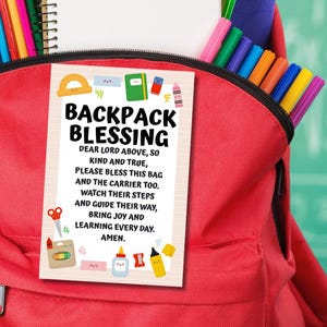 Backpack Blessing Gift Tags for Back to School Supplies Theme Printable Prayer Card PDF Instant Download Print at Home 1st Day of School