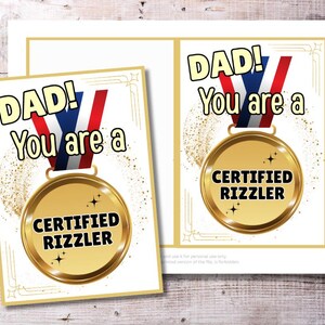 Biglietto d'auguri per la festa del papà Rizzler certificato / Divertente biglietto d'auguri stampabile piegato 5x7 per papà, biglietto d'auguri Trend Brain Rot / Download immediato PDF Bruh Rizz Skibidi