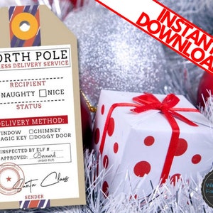 Printable North Pole Santa Special Delivery Gift Tags | Christmas Tags | Naughty Nice | Elf Tags | DIY Holiday Present Gift Toppers