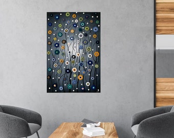 Abstract Circle Art, Gray Modern Art, Mixed Media canvas, Colorful Wall Decor.