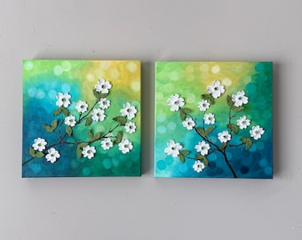 White Dogwood Floral Art, Handmade Crochet White Flowers, Nature Art