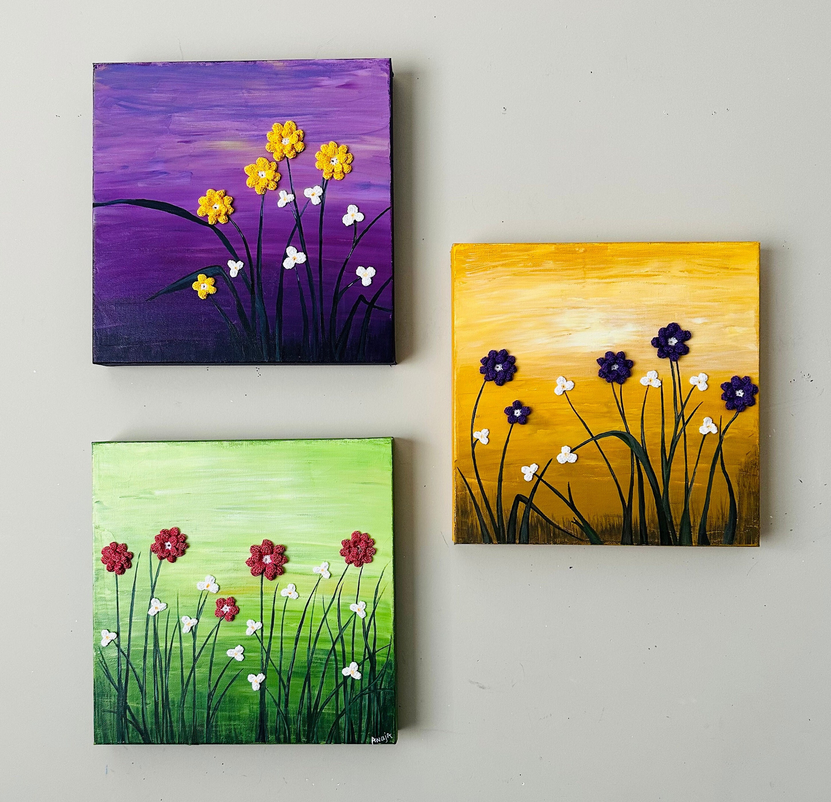 Colorful Nature Art, Set of 3 Canvas Painting, Abstract Floral Art