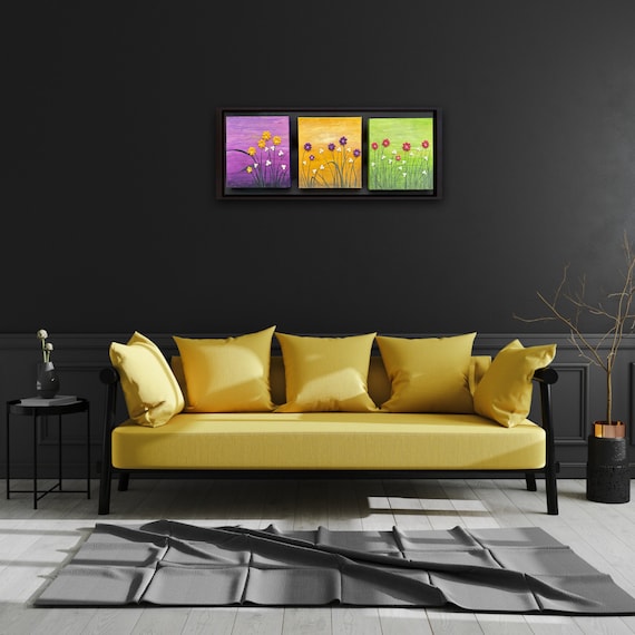 Colorful Nature Art, Set of 3 Canvas Painting, Abstract Floral Art