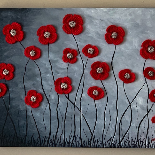 Poppy field art, Acrylic Poppy Painting, Mixed media art,  Abstract floral art, Gift idea