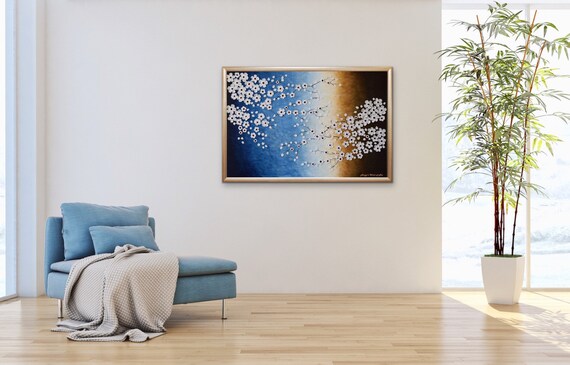 Crochet Flower Wall Art, Abstract Acrylic Painting, 24x36 Canvas