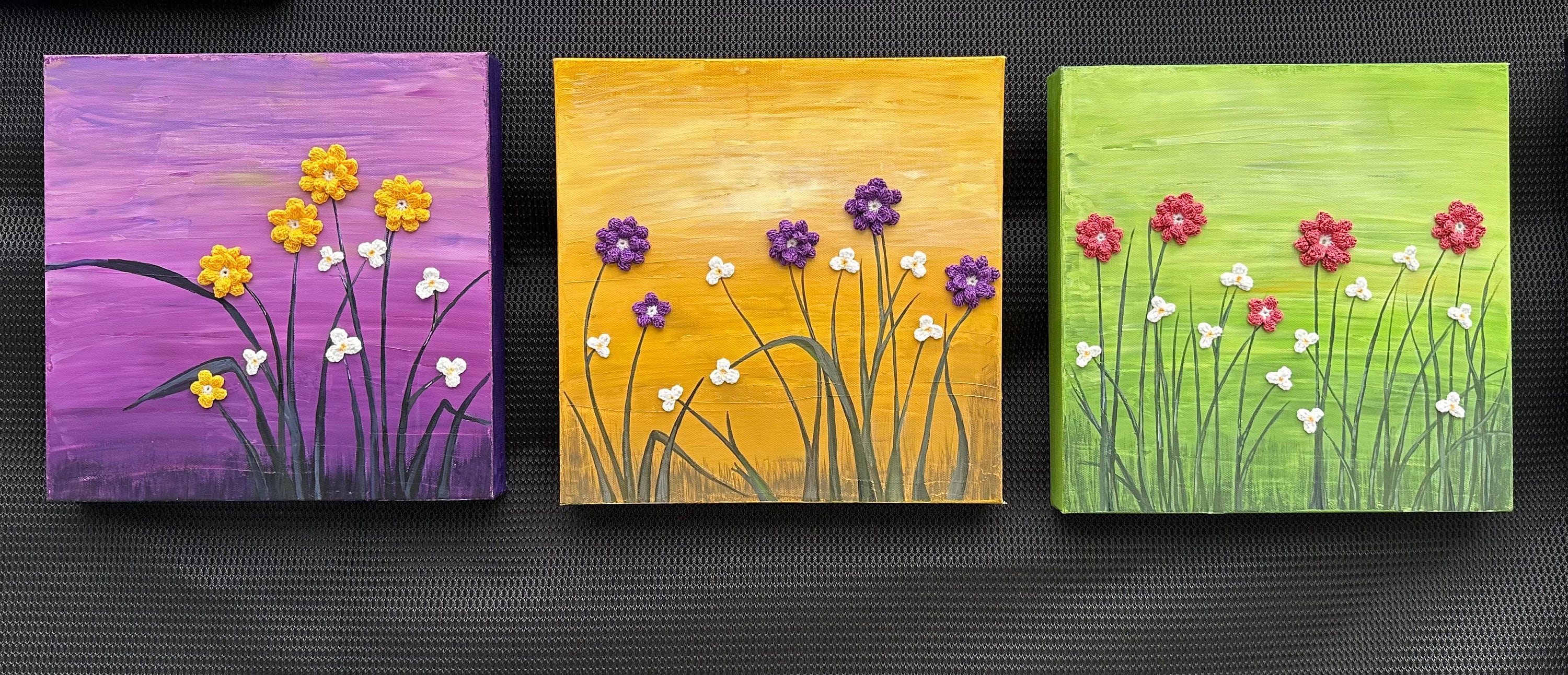 Colorful Nature Art, Set of 3 Canvas Painting, Abstract Floral Art