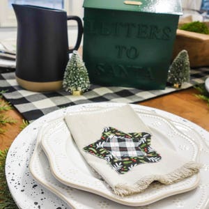 Quilted Stars Linen Napkins Holiday Christmas Dining Farmhouse Home Decor Shabby Chic