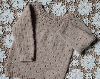 Baby Clothes, Toddler Clothes, Pullover Sweater, Hand Knit Pullover, Baby Sweater, Light Brown Baby Jumper, Warm Jumper, Baby Wool Pullover