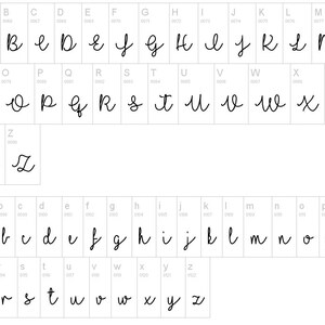 May include: A handwritten font alphabet in uppercase and lowercase letters. The font is a cursive style with a casual, handwritten look.