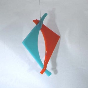 Decorative Pimiento Orange, Gray, Turquoise, White Fused Glass Mobile