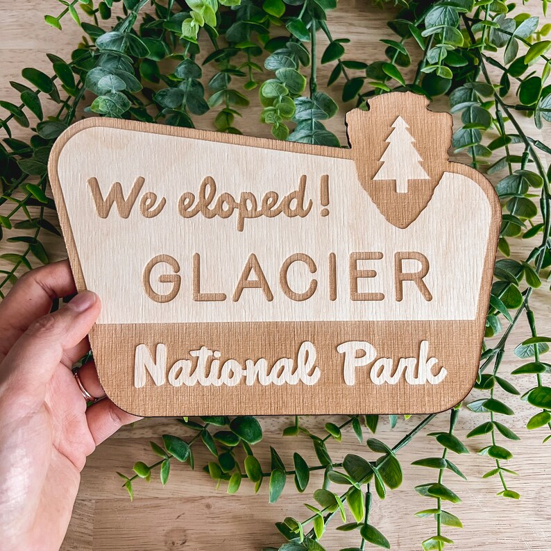 We Eloped Yosemite National Park Sign / Wooden Wedding Sign / Wedding Announcement Sign / Elopement Sign / Wedding Decor image 2