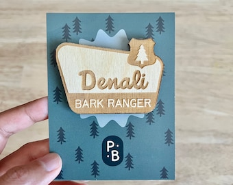 Custom Wooden Bark Ranger Pin, National Park Gift