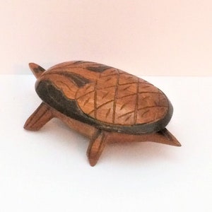 Vintage Wood Turtle Trinket Box, Carved Wood, Turtle Decor, Office Decor, Sea Decor