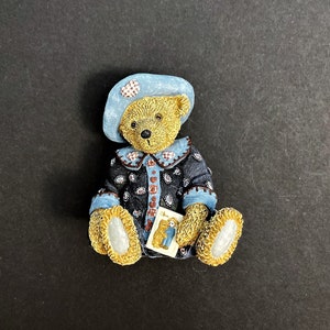 Vintage Teddys and Toys First Edition Bear Figurine, Dressed in Blue, Book Reader, 1996