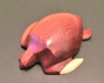 Carved Wood Turtle, Vintage Sea Turtle Figurine, Wood Paperweight