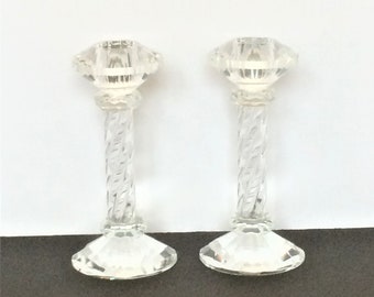 Vintage Crystal Candlesticks, 6 Inch, Twisted Glass, Candle Holders, Wedding Decor