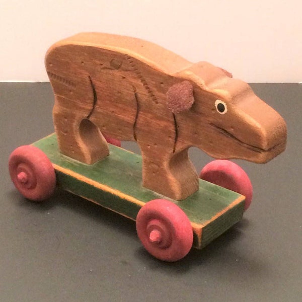 Vintage Hippo, Wood Push Toy, Hippopotamus Decor