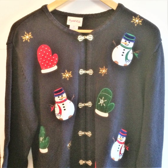 Vintage Snowman Sweater, Size Medium, Navy Blue, … - image 3