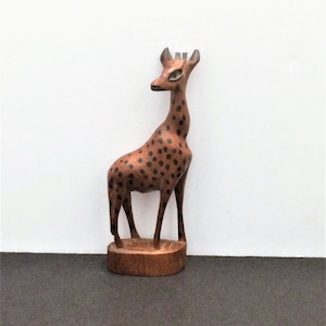 Vintage Carved Giraffe Figurine, Carved Wood, African Art, Made in Kenya