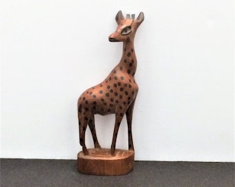 Vintage Carved Giraffe Figurine, Carved Wood, African Art, Made in Kenya