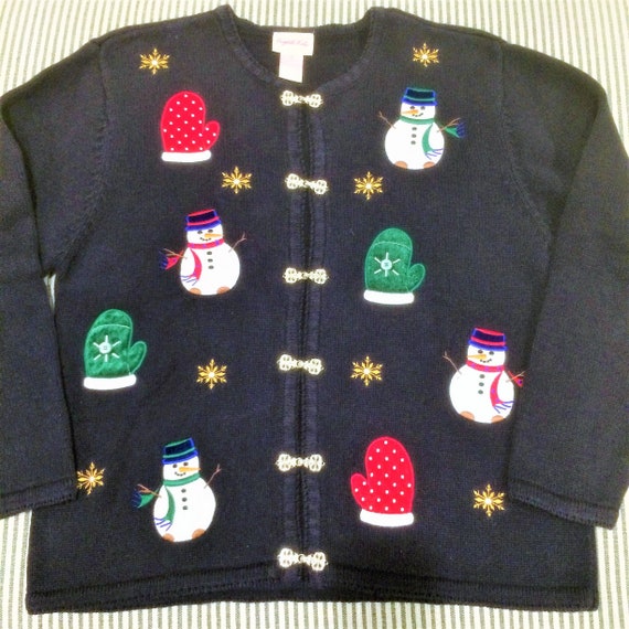 Vintage Snowman Sweater, Size Medium, Navy Blue, … - image 1