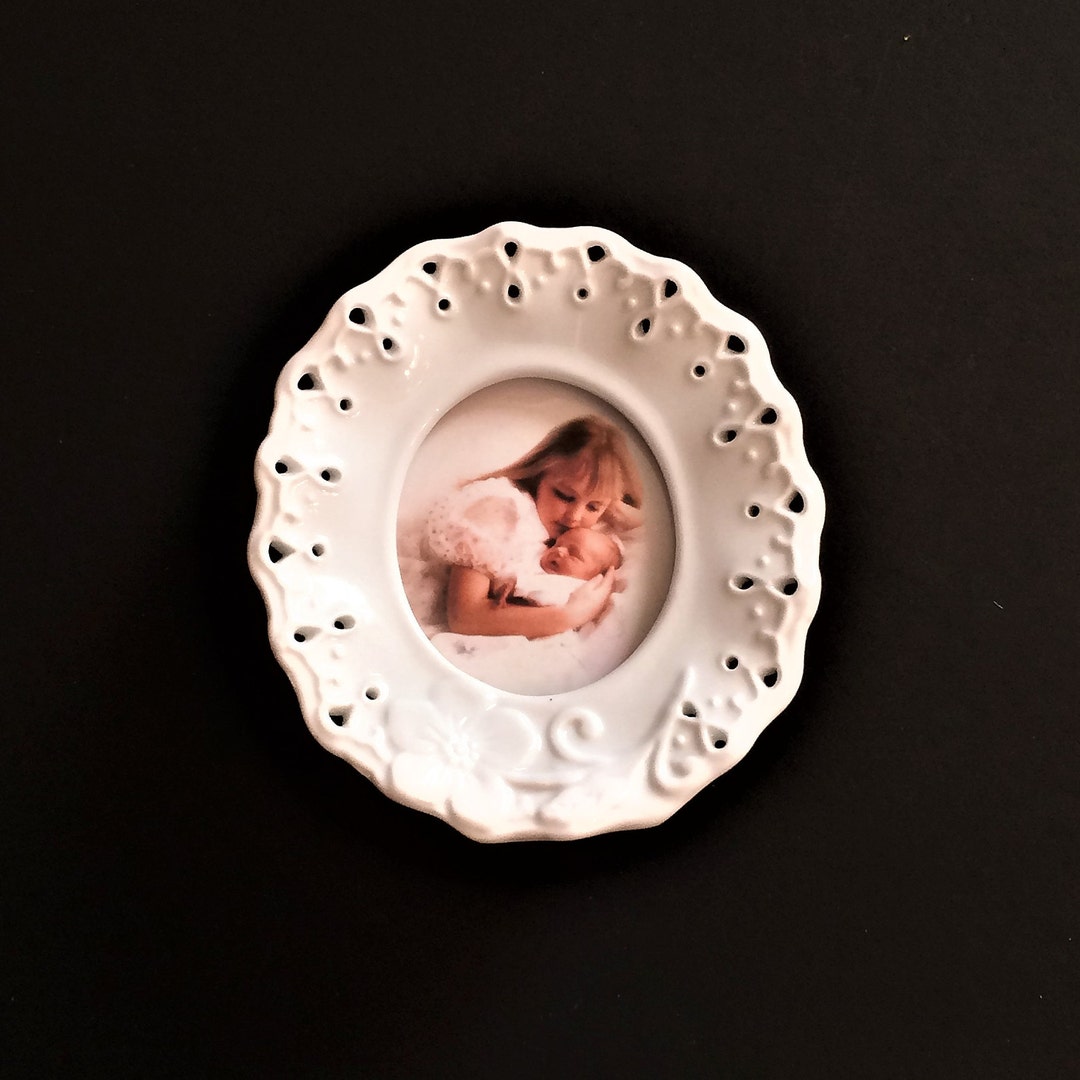 Small Oval Picture Frame 2 X 3 White Ceramic Wedding Gift Etsy