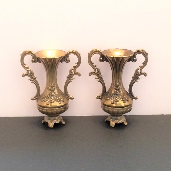 Miniature Brass Vases Set Of 2 Made In Italy Small Ornate Etsy