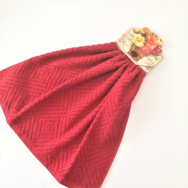 Burnt Orange Kitchen Towel Hanging Hand Red Decor Fl Brick On Top With Ties