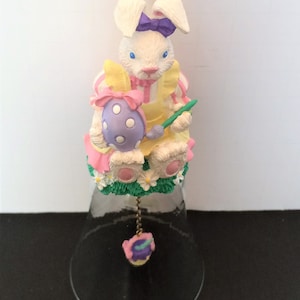 Easter Bunny Collectible Bell, Easter Decor, Bunny Painting Eggs image 5