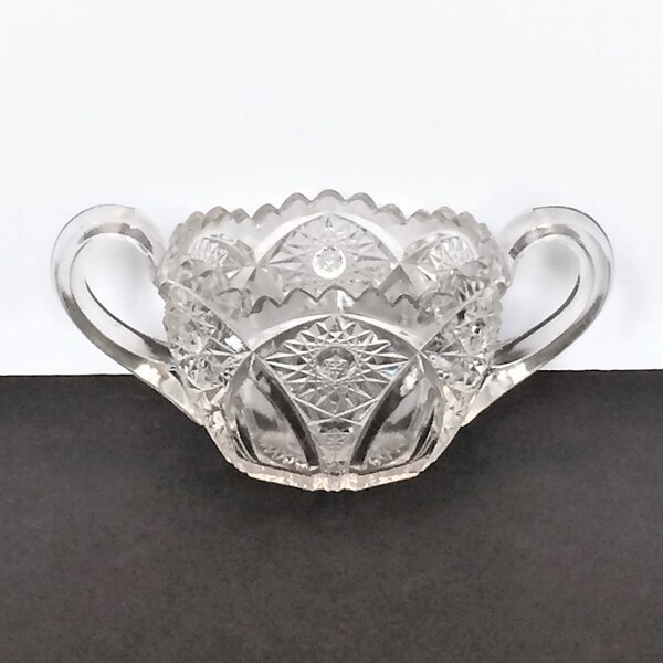 Crystal Sugar Bowl, Antique 1900s, Pressed Glass, Sunburst Design