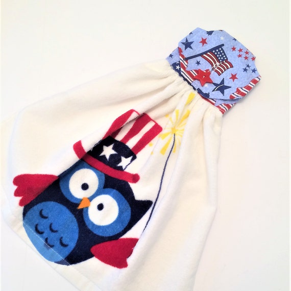 4th Of July Kitchen Towel Hanging Towel Owl Towel Patriotic Etsy