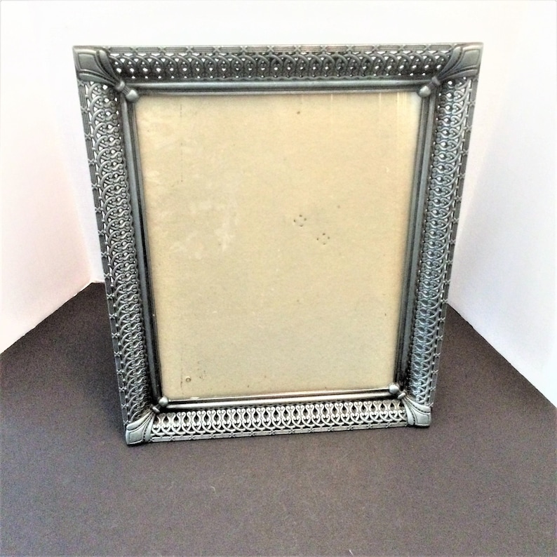 Silver Tone Dresser Tray Metal Gray Frame Vintage 8 x 10 Picture Frame Pewter Look