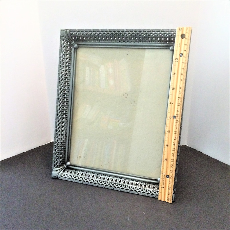 Silver Tone Dresser Tray Metal Gray Frame Vintage 8 x 10 Picture Frame Pewter Look
