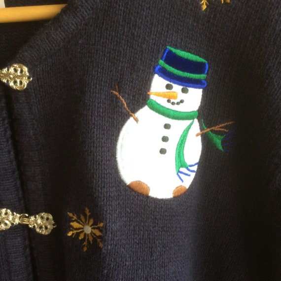 Vintage Snowman Sweater, Size Medium, Navy Blue, … - image 4