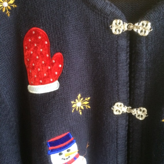 Vintage Snowman Sweater, Size Medium, Navy Blue, … - image 5