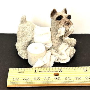 Miniature Gray Schnauzer Figurine, Stealing Toilet Paper