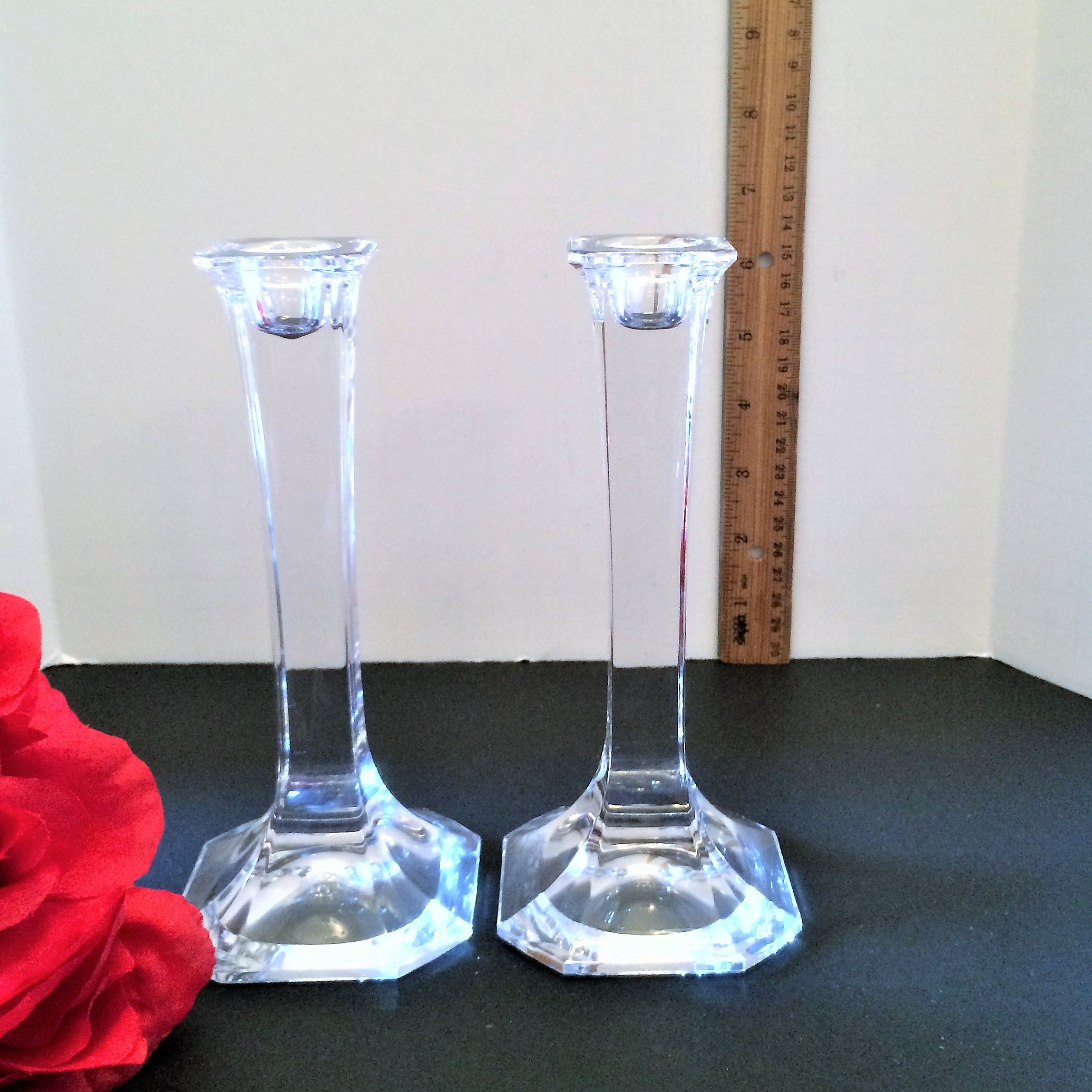Vintage Crystal Candlesticks Modern Sleek 7 Inch Minimalist Etsy
