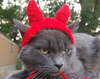Crochet Devil Horns Headband/Hat for Cats and Small Dogs