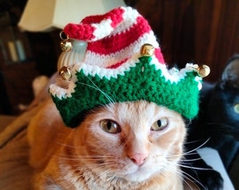 Jingle Bell Elf Hat for Adult Cats and Small Dogs (Handmade Crochet)