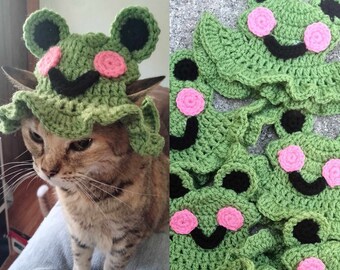 Cute Frog Bucket/Sun Hat for Cats & Small Dogs Crocheted by Hand (Handmade)