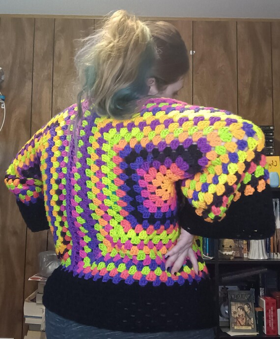 Crochet Neon Hexagon Handmade Cardigan Size M/L - Etsy