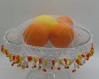 Vintage Food Cover- Fruit fly cover - Doilies  Food cover -  Beaded outdoor cover