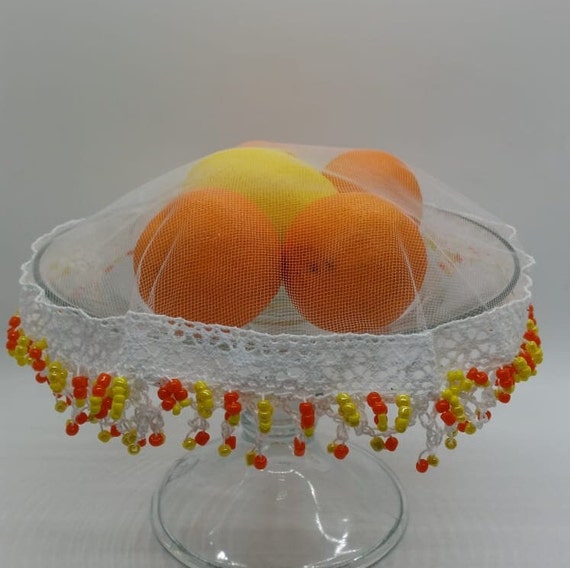 Vintage Food Cover Fruit Fly Cover Doilies Food Cover Beaded
