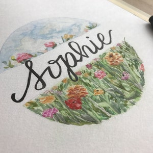 Girls name watercolor - flower meadow
