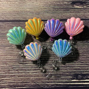 Seashell badge reel - RN badge holder - Sea shell Retractable nurse badge -  Glitter badge reel - Nurse badge holders retractable