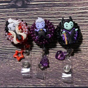 Disney villian inspired badge reels set of 3