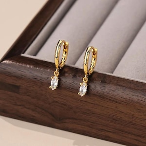 Sterling Silver Huggie Drop Earrings